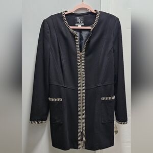 Lena Gabrielle Black Zip Front Jacket Gold Trim Size 12